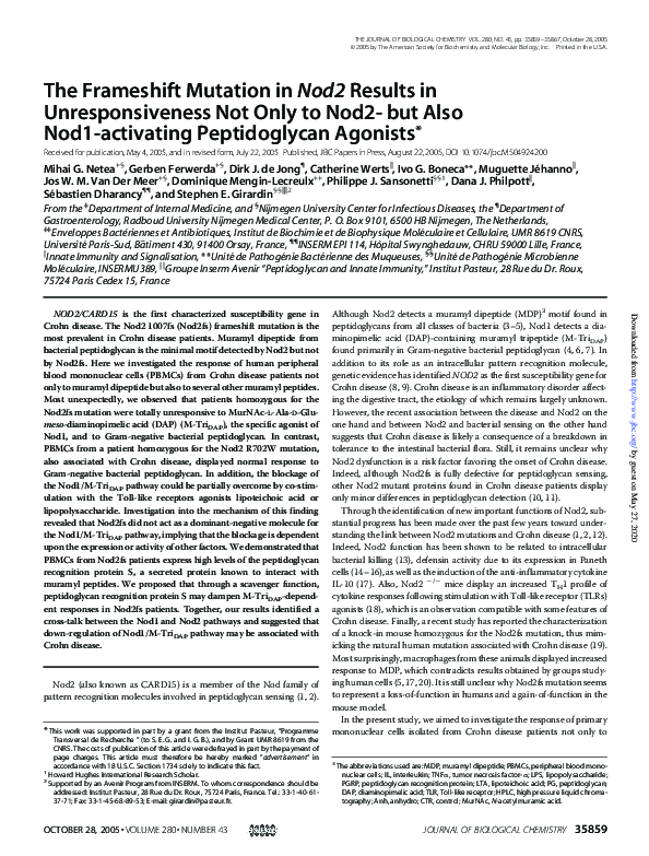(PDF) The Frameshift Mutation in Nod2 Results in Unresponsiveness Not ...