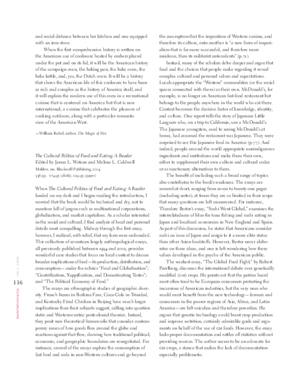 (PDF) The Cultural Politics of Food and Eating: A Reader