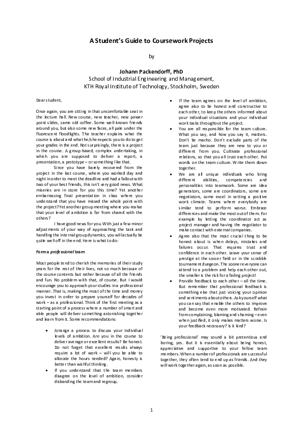 (PDF) A Student's Guide to Coursework Projects