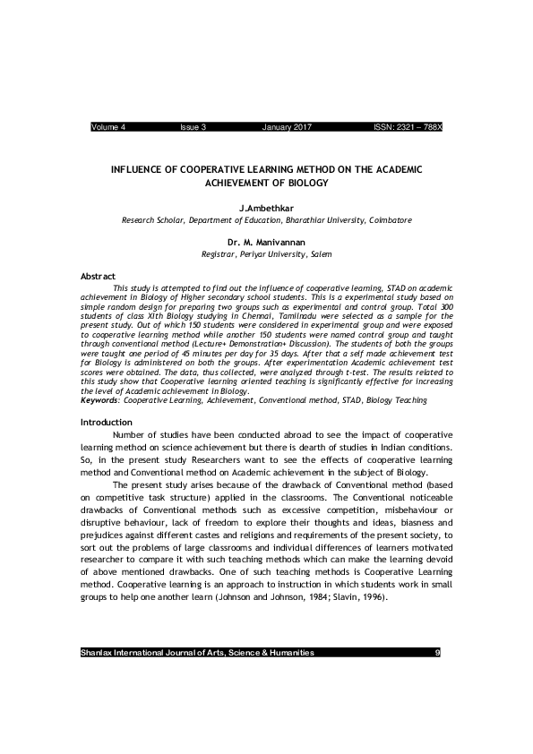 (PDF) INFLUENCE OF COOPERATIVE LEARNING METHOD ON THE ACADEMIC ...