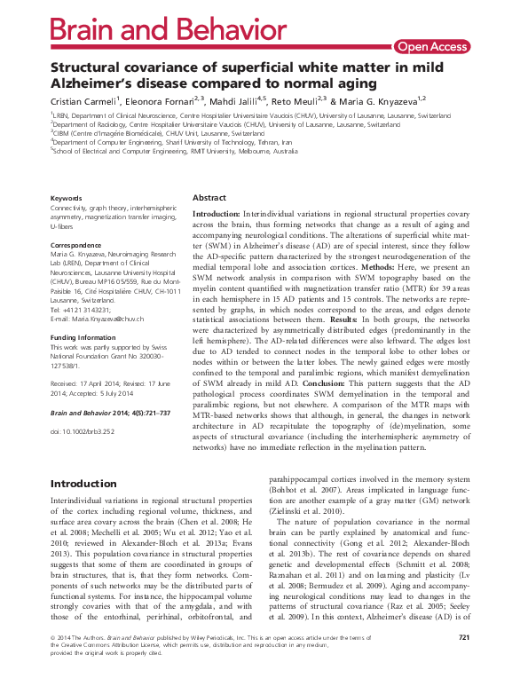(PDF) Structural covariance of superficial white matter in mild ...
