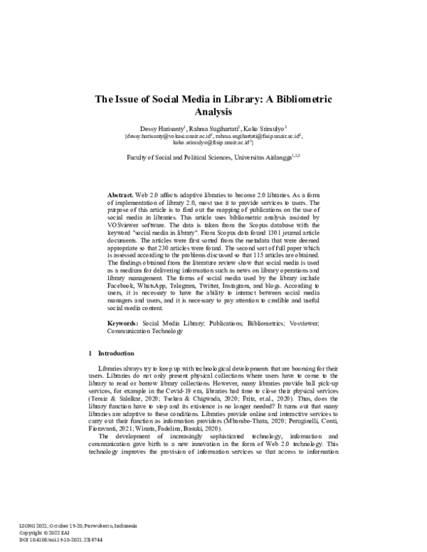 (PDF) The Issue of Social Media in Library: A Bibliometric Analysis