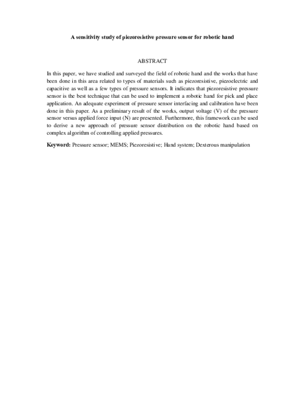 (PDF) A sensitivity study of piezoresistive pressure sensor for robotic ...