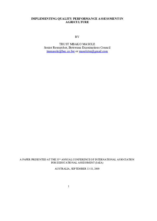 (DOC) IMPLEMENTING QUALITY PERFORMANCE ASSESSMENT IN AGRICULTURE