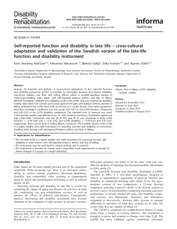 (PDF) Self-reported function and disability in late life – cross ...