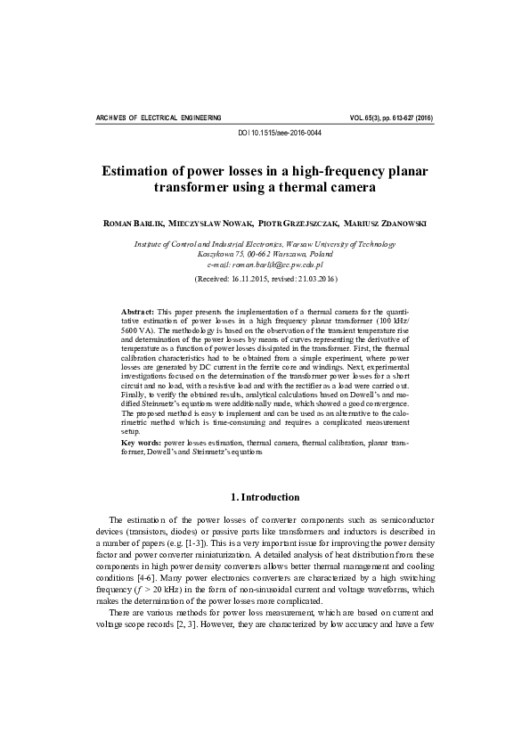 (PDF) Estimation of power losses in a high-frequency planar transformer ...