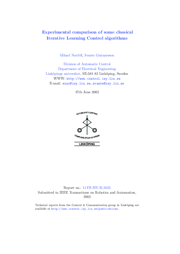 (PDF) Experimental comparison of some classical iterative learning ...