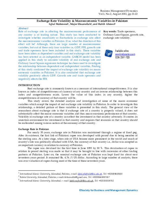 (PDF) Exchange Rate Volatility & Macroeconomic Variables in Pakistan