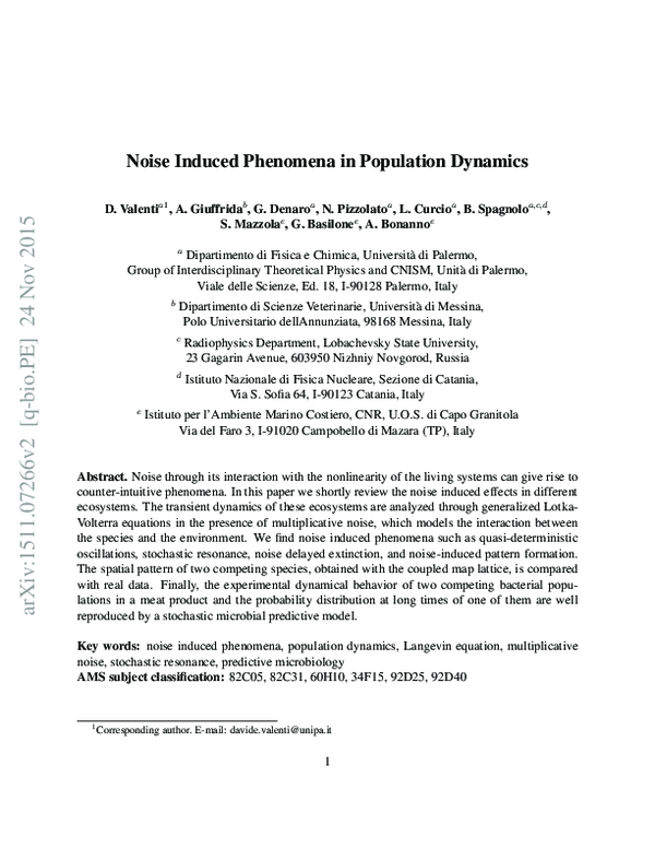 (PDF) Noise Induced Phenomena in Population Dynamics