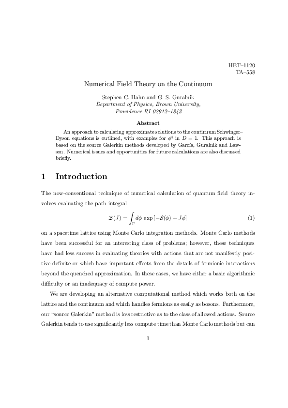 (PDF) Numerical Field Theory on the Continuum | Stephen Hahn - Academia.edu