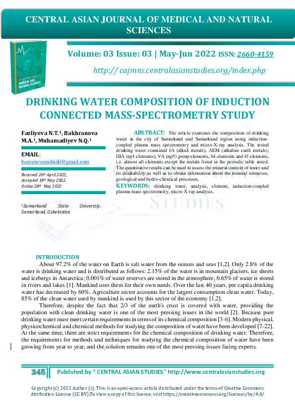 (PDF) Drinking water composition of induction connected mass ...