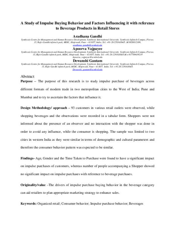 (PDF) A Study of Impulse Buying Behavior and Factors Influencing it ...