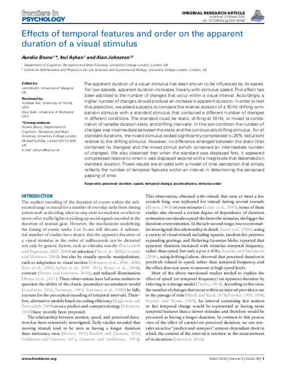 (PDF) Effects of Temporal Features and Order on the Apparent duration ...