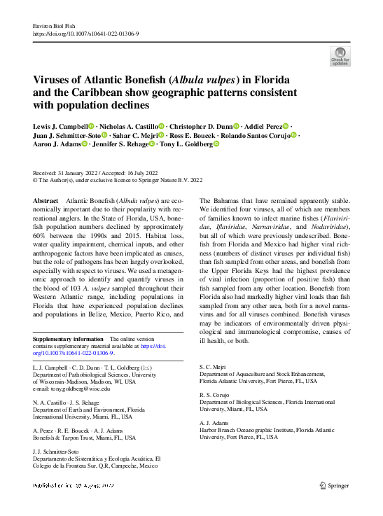 (PDF) Viruses of Atlantic Bonefish (Albula vulpes) in Florida and the ...