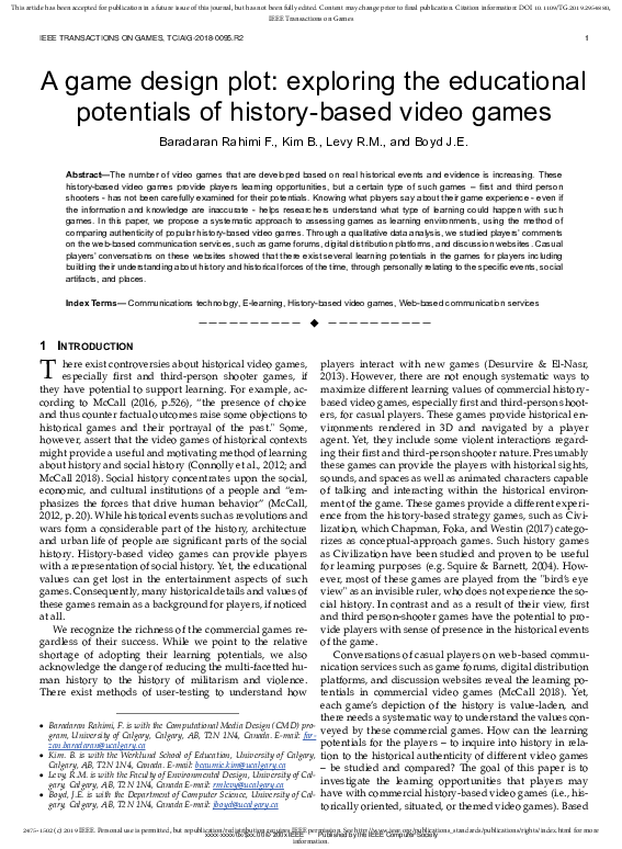 (PDF) A Game Design Plot Exploring the Educational Potential of