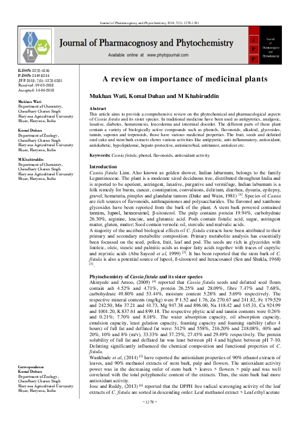 (PDF) A review on importance of medicinal plants