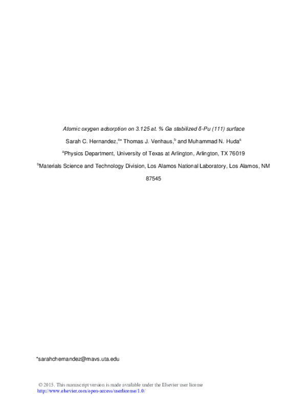 (PDF) Atomic oxygen adsorption on 3.125 at.% Ga stabilized δ-Pu (1 1 1 ...