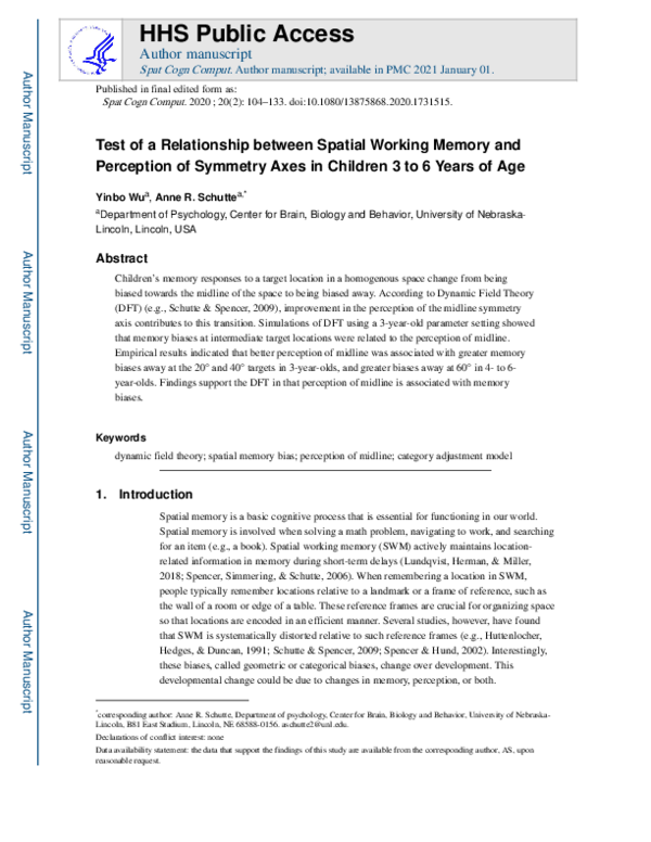 (PDF) Test of a relationship between spatial working memory and ...