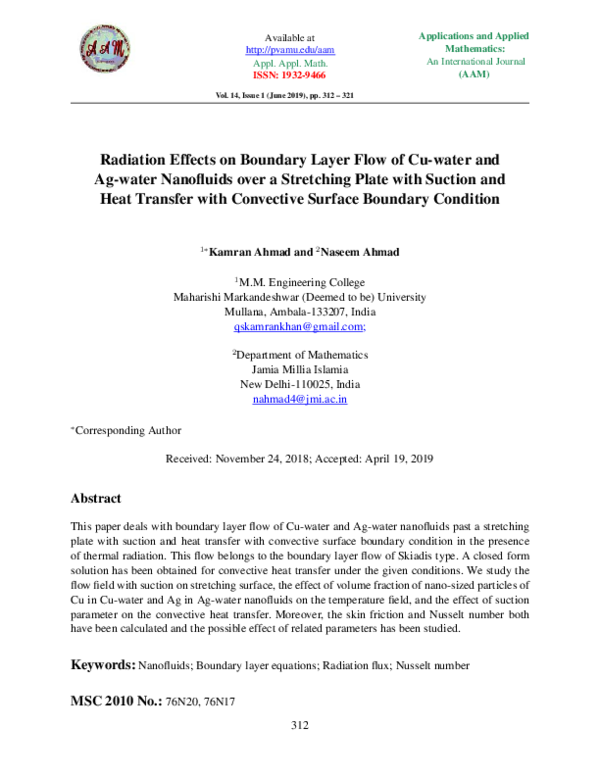 (PDF) Radiation Effects on Boundary Layer Flow of Cu-water and Ag-water ...