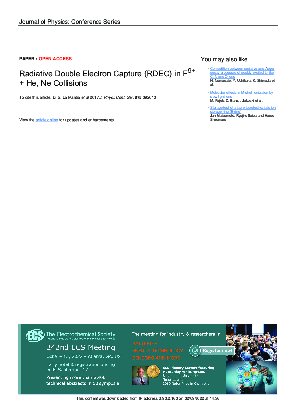 (PDF) Radiative Double Electron Capture (RDEC) in F9+ + He, Ne ...