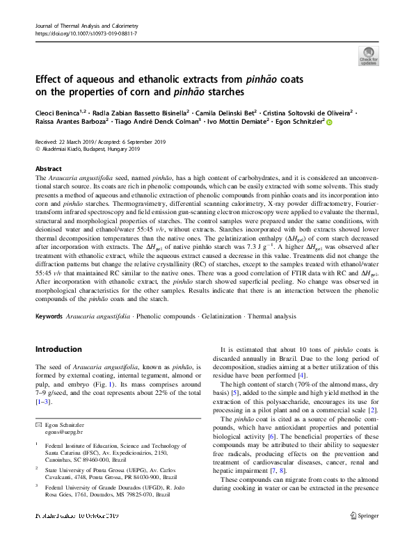 (PDF) Effect of aqueous and ethanolic extracts from pinhão coats on the ...