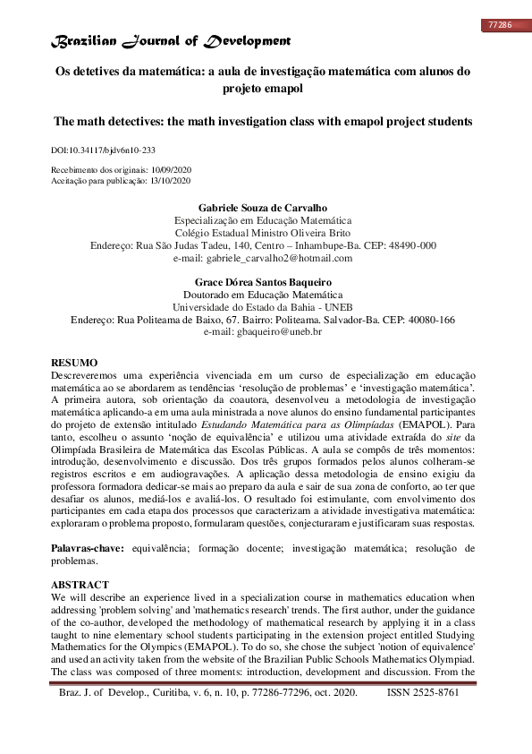 (PDF) Os Detetives Da Matemática: A Aula De Investigação Matemática Com ...