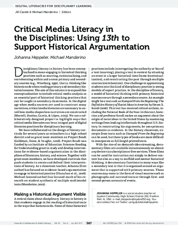 (PDF) Critical Media Literacy in the Disciplines: Using 13th to Support ...