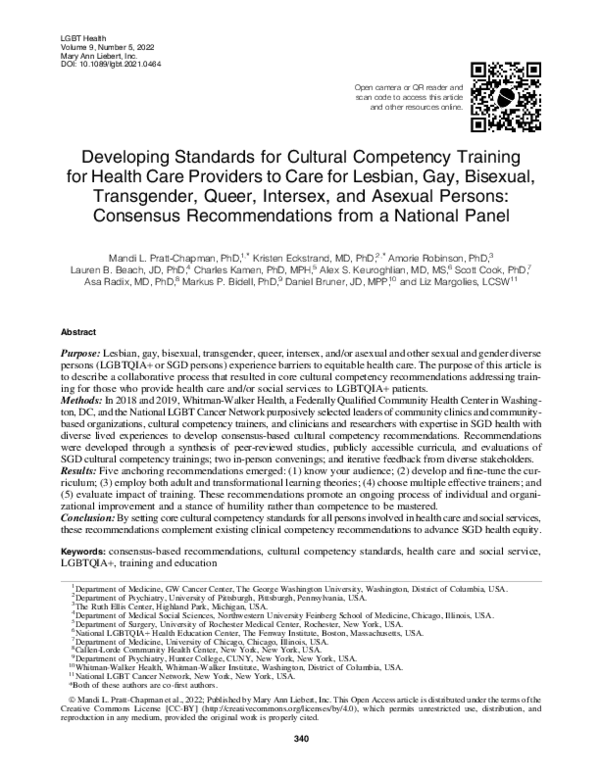 (PDF) Developing Standards for Cultural Competency Training for Health ...