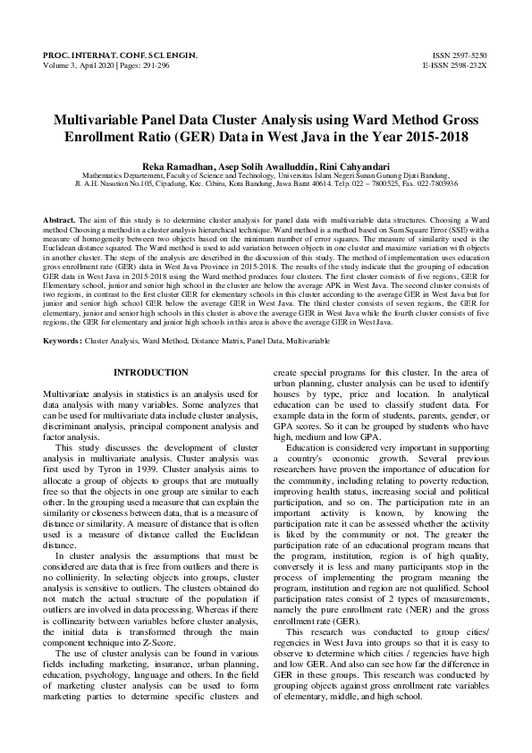 (PDF) Multivariable Panel Data Cluster Analysis using Ward Method Gross ...