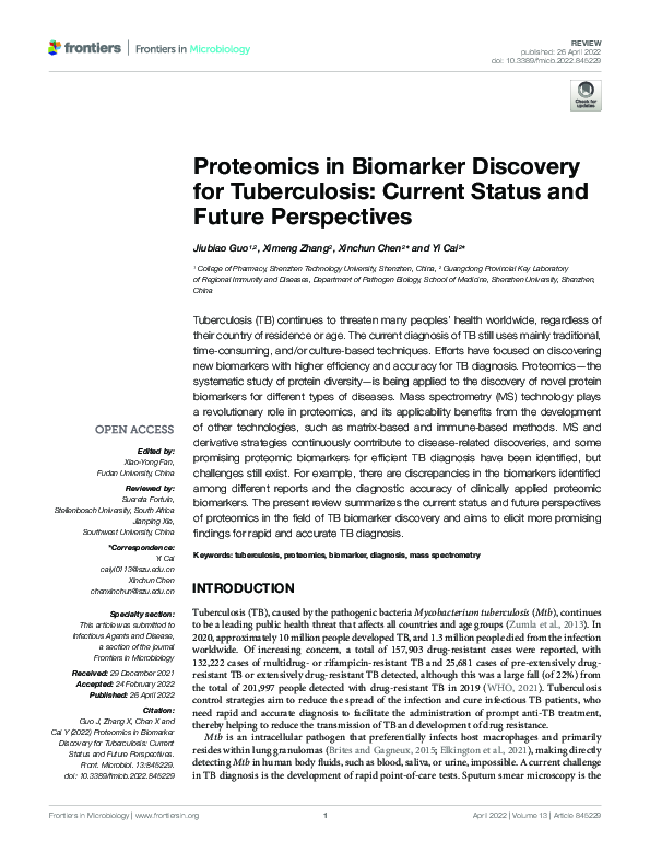 (PDF) Proteomics in Biomarker Discovery for Tuberculosis: Current ...