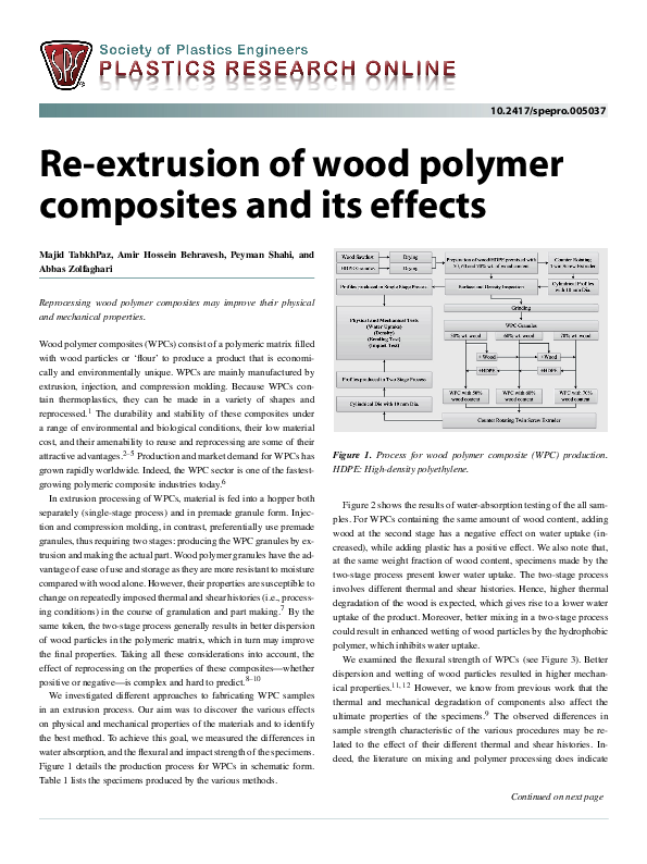 (PDF) Re-extrusion of wood polymer composites and its effects