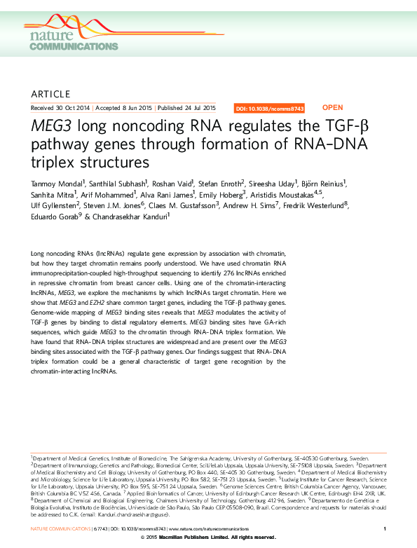 (PDF) MEG3 long noncoding RNA regulates the TGF-β pathway genes through ...