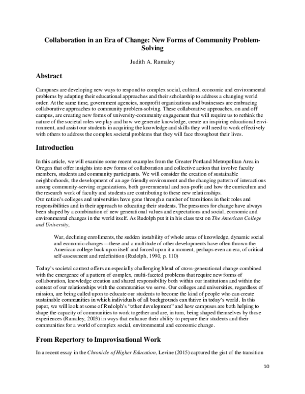 (PDF) Collaboration in an Era of Change: New Forms of Community Problem ...