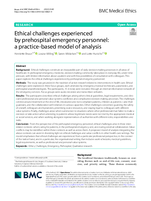 (PDF) Ethical challenges experienced by prehospital emergency personnel ...