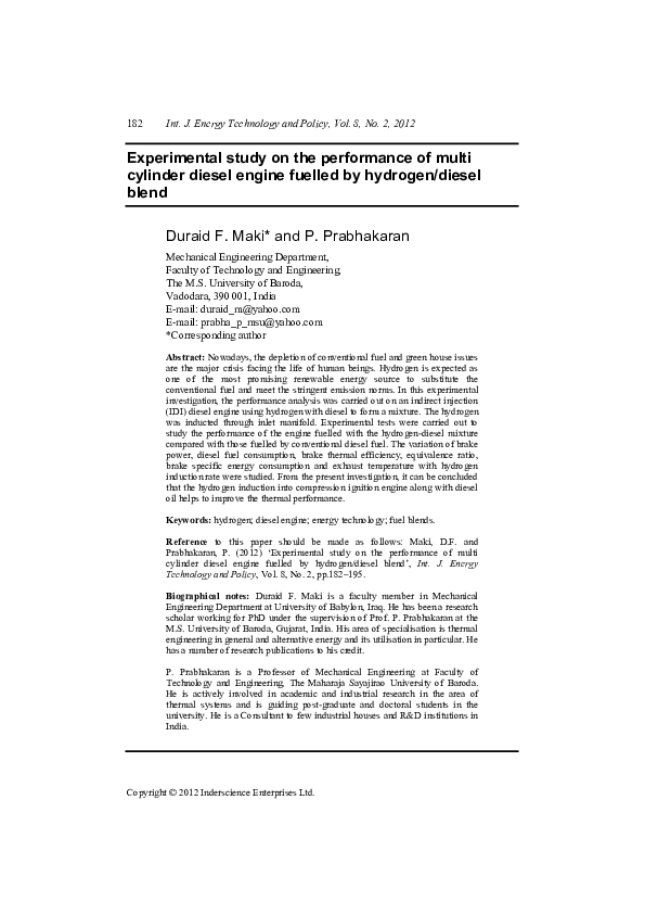 (PDF) Experimental study on the performance of multi cylinder diesel ...
