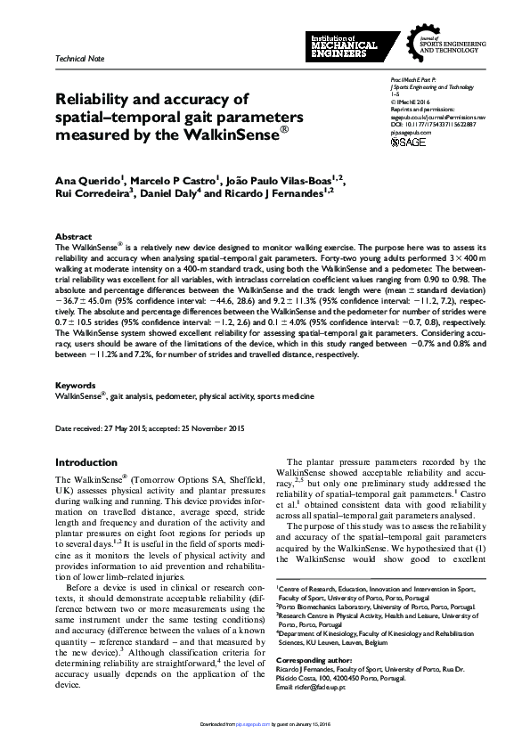 (PDF) Reliability and accuracy of spatial–temporal gait parameters ...
