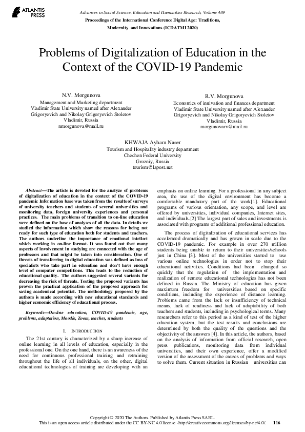 (PDF) Problems of Digitalization of Education in the Context of the ...