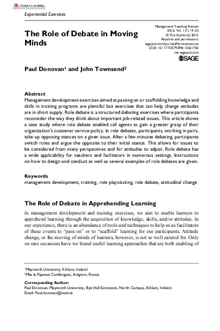 (PDF) The Role of Debate in Moving Minds