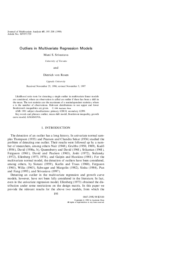  pdf outliers in multivariate regression models