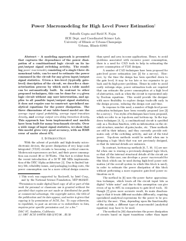 (PDF) Power Macromodeling For High Level Power Estimation