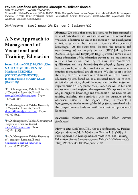 (PDF) A New Approach to Management of Vocational and Training Education