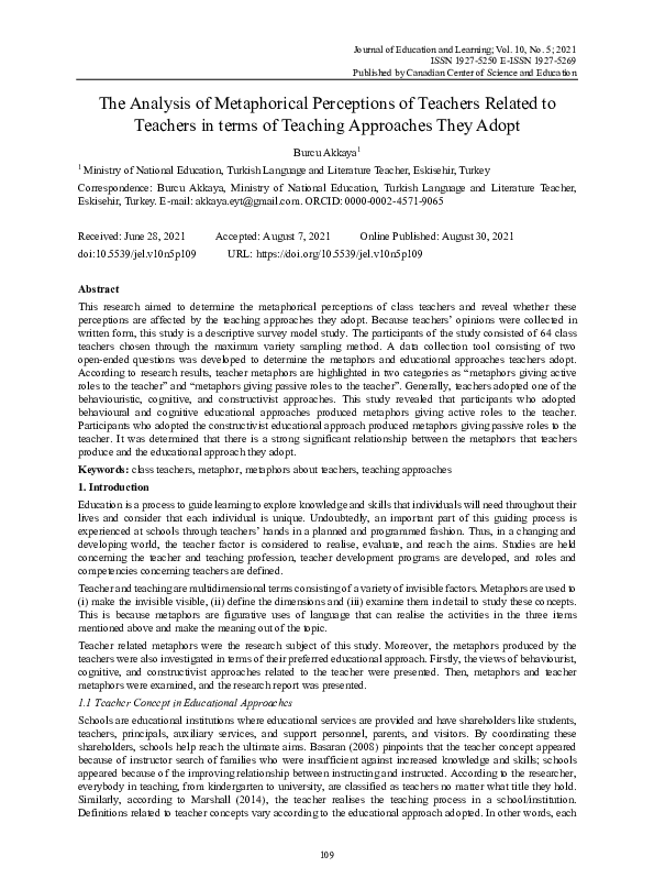 (PDF) The Analysis of Metaphorical Perceptions of Teachers Related to ...