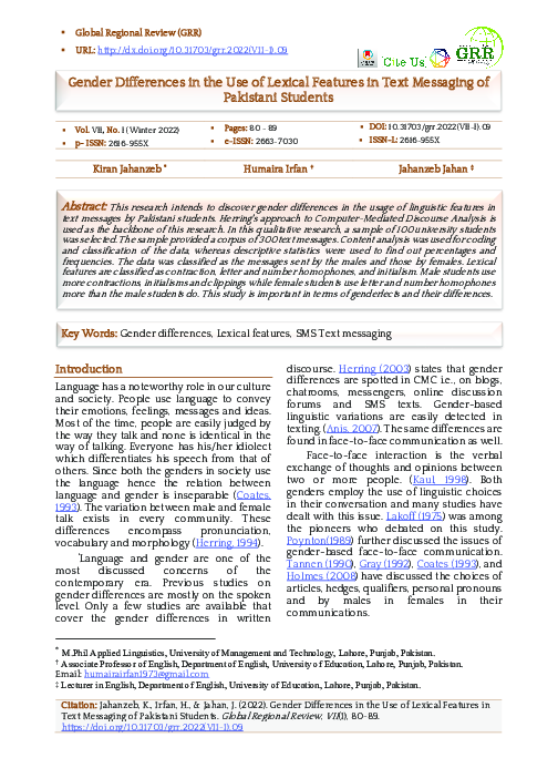 (PDF) Gender Differences in the Use of Lexical Features in Text ...