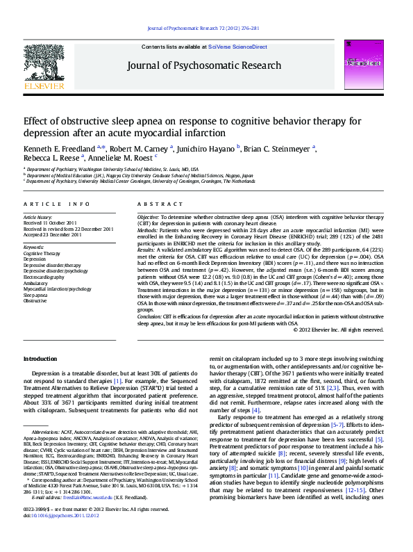 (PDF) Effect of obstructive sleep apnea on response to cognitive ...