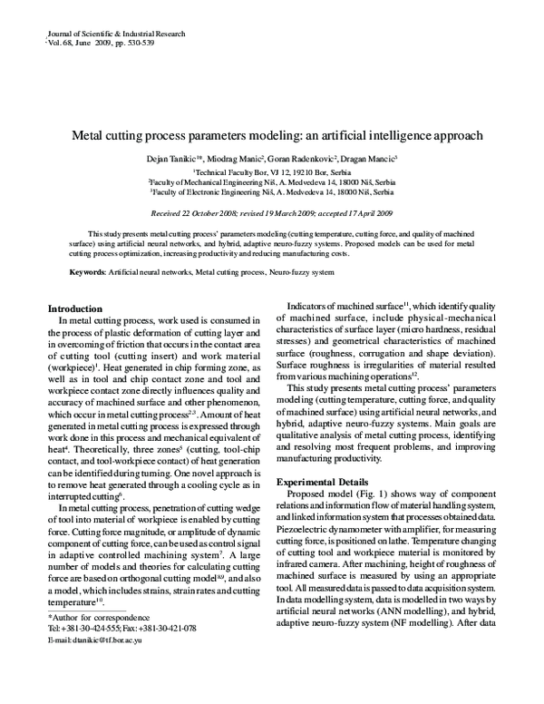 (PDF) Metal cutting process parameters modeling an artificial intelligence approach Miodrag