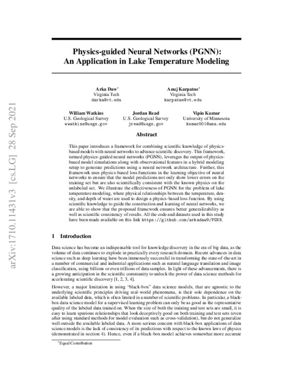(PDF) Physics-guided Neural Networks (PGNN): An Application in Lake ...