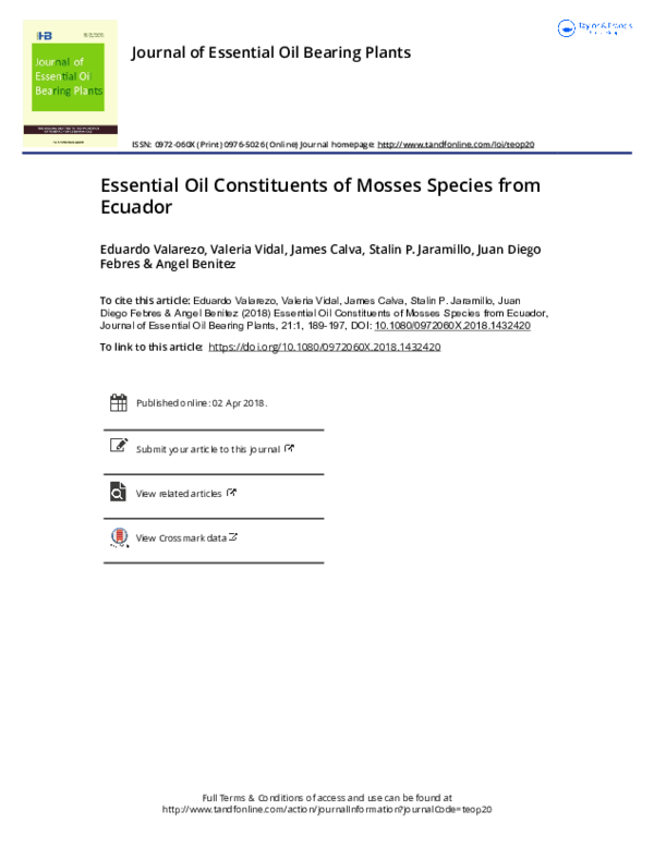 (PDF) Essential Oil Constituents of Mosses Species from Ecuador