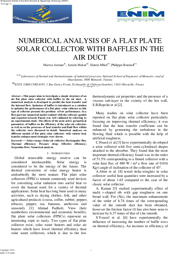 (PDF) Numerical Analysis of a Flat Plate Solar Collector with Baffles ...