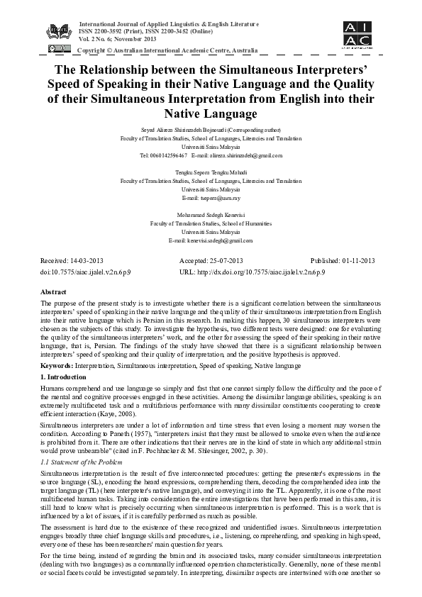 (PDF) The Relationship between the Simultaneous Interpreters’ Speed of ...