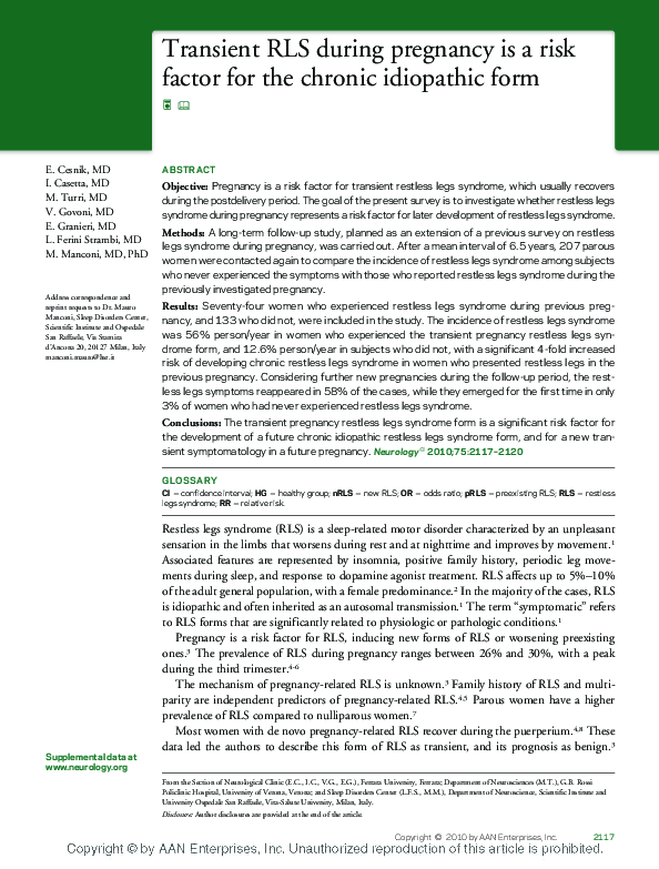(PDF) Transient RLS during pregnancy is a risk factor for the chronic ...